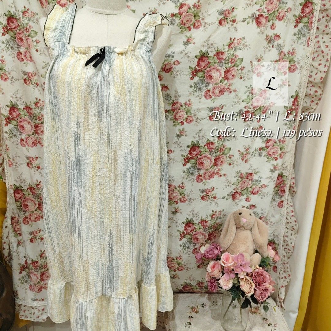 Sleeveless Lines Pattern Sleepwear Dress (Category: Undergarments & Loungewear) located in Cabanatuan. Submitted by curated_cozy (Listing ID 1468192878, Image 1). Description: Thrifted! Size: L Bust: 42-44" Length: 85cm -Lightly Washed -Payment thru Gcash, Gotyme, MariBank -Shipping via J&T -Buyer shoulders Shipping Fee ‼️No Rush Order‼️ [SKU: SWD6].