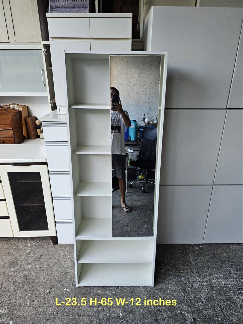 Sliding Mirror Cabinet ‼️ (Category: Shelves, Cabinets & Racks) located in Quezon City. Submitted by ledamadel (Listing ID 1468114484, Image 1). Description: Sliding Mirror Cabinet ‼️₱5,800‼️ ✔️L-23.5 H-65 W-12 inches 📐 ✔️Compress & Plywood Back 🪵 ✔Scratches As-is! 👌 Location: 40 Aplaya St Napocor Vill. Tandang Sora Quezon City. For inquiry please Pm us or Call. 09066885859 Please like our page thanks! 👇👇👇👇 KMA O’shop #japansurplus #kmaosh