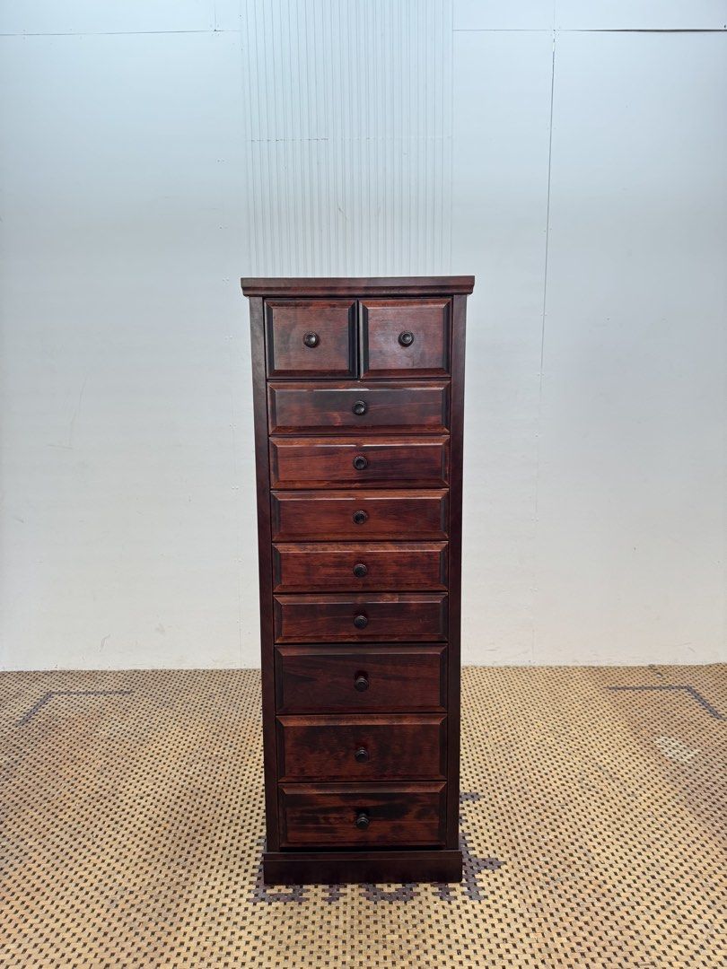 Slim Drawer (Category: Shelves, Cabinets & Racks) located in Quezon City. Submitted by matetdevis13 (Listing ID 1468087998, Image 1). Description: Solidwood Vintage Tall 10-Tier Chest of Drawer Price: 6,500 L19.5 x W17 x H56 In good condition Code MJS36-MJ332.