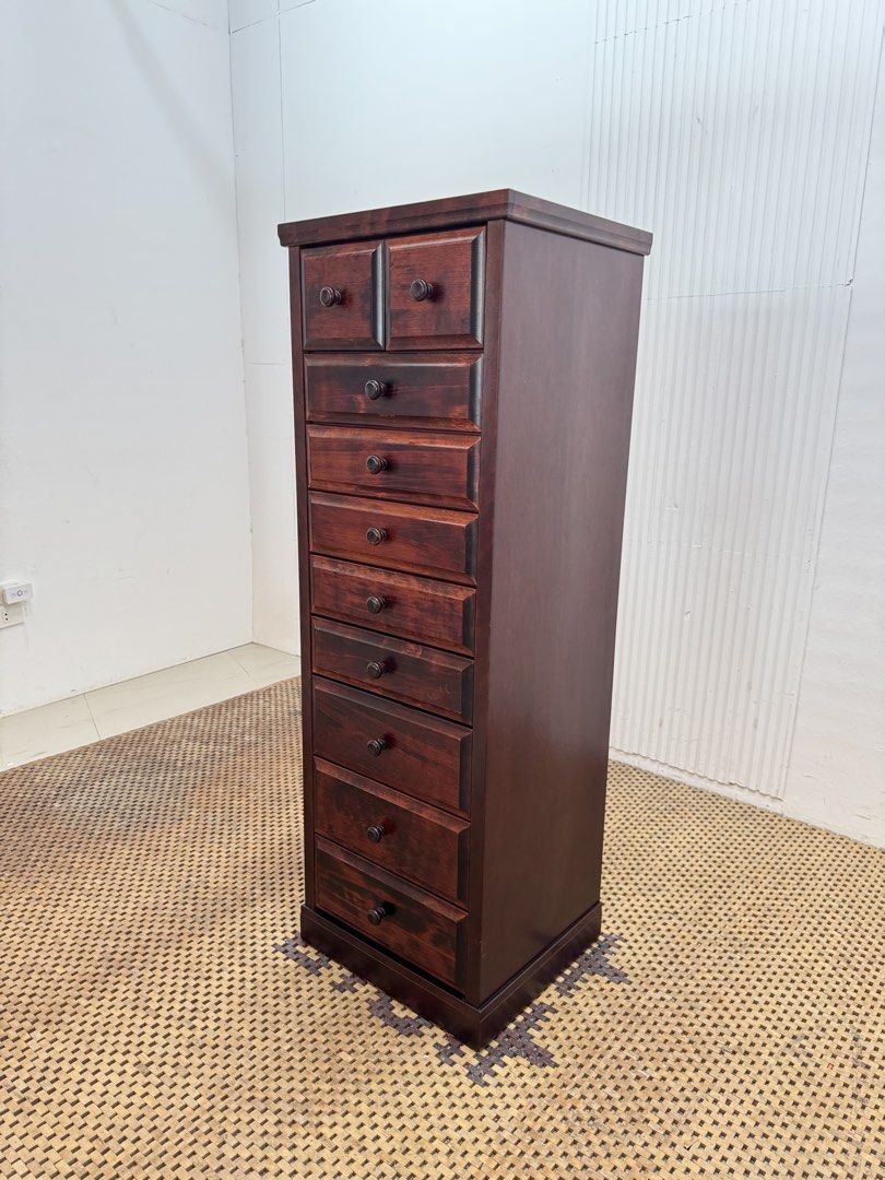 Slim Drawer (Category: Shelves, Cabinets & Racks) located in Quezon City. Submitted by matetdevis13 (Listing ID 1468087998, Image 3). Description: Solidwood Vintage Tall 10-Tier Chest of Drawer Price: 6,500 L19.5 x W17 x H56 In good condition Code MJS36-MJ332.