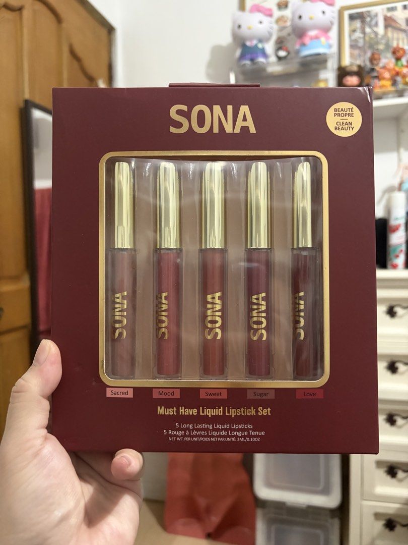 SONA Must Have Liquid Lipstick Set - 5 Shades (Category: Makeup) located in Valenzuela. Submitted by shopevrday (Listing ID 1468203415, Image 1). Description: - Brand new, unopened SONA Cosmetics liquid lipstick set (but box is has some small dents here and there) - Includes 5 stunning shades: Sacred, Mood, Sweet, Sugar, and Love - Long-lasting and transfer-proof once dry - Comfortable, non-drying formula for all-day wear - 100% Vegan and Cruelty