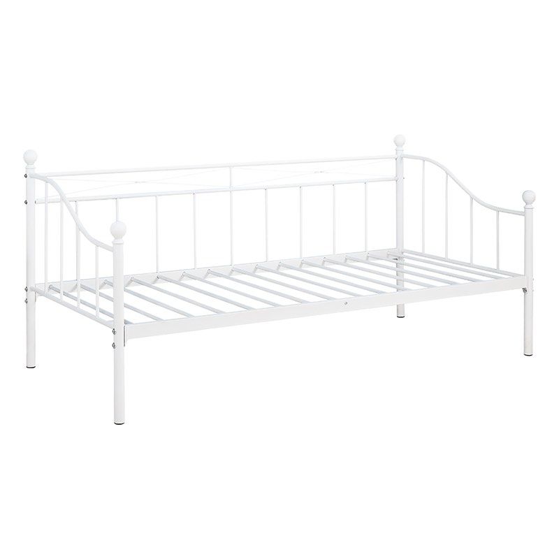 Sonya White Metal Daybed Frame Mandaue Foam (Category: Bed Frames & Mattresses) located in Makati City. Submitted by yumiiichigo (Listing ID 1468255357, Image 1). Description: Width: 198 cm Depth: 97.7 cm Height: 93 cm rfs: will switch to a loft bed bought for 5800 pickup only or lalamove car.
