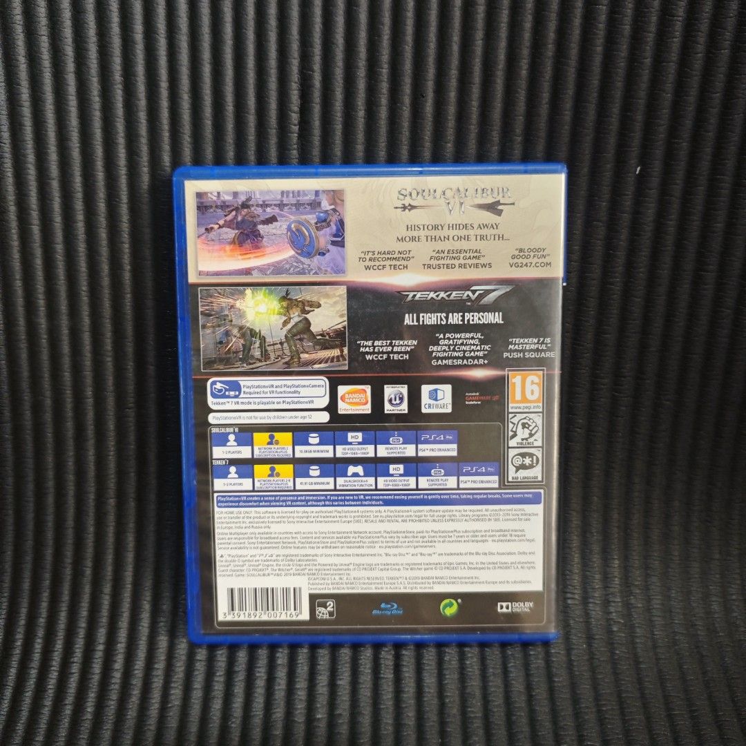 Soulcalibur VI + Tekken 7 PS4 Game Bundle (R2) (Category: PlayStation) located in Quezon City. Submitted by shopme_gadget30 (Listing ID 1468132090, Image 2). Description: kindly read the details first for sale fixed price good condition tested and working with Case and disc game 2 games bundle compatible to ps4 /ps5 console R2 Region qc area meet up: sm north shipping fee must shoulder by the buyer via lalamove or grab payment: bdo/gcash happy ga