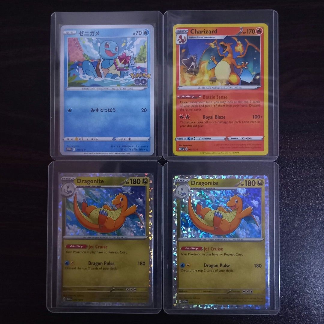 Squirtle, Charizard,Dragonite (Category: Raw Singles) located in Angeles City. Submitted by LNP_OLS (Listing ID 1468123232, Image 1). Description: Please DM if you want more photos of the item and card condition. Shipping via J&T. Capas Tarlac/Angeles Location.Thank you. Individual prices posted below: Squirtle Promo JP P300 Charizard Mcdo EN P250 Dragonite Mcdo EN P400.