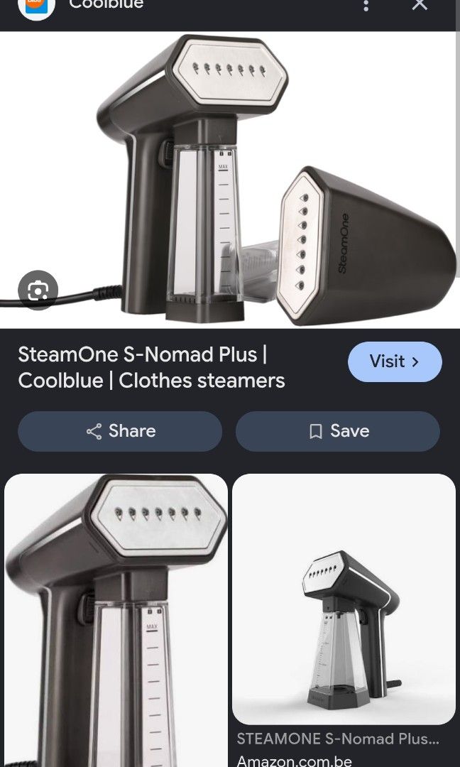 SteamOne S-Nomad Handheld Garment Steamer (Category: Irons & Steamers) located in Las Pinas. Submitted by pureearth.0bb746 (Listing ID 1468075240, Image 1). Description: - Model: SteamOne S-Nomad Handheld Garment Steamer - Color: Sleek black design, compact and travel-friendly - Water Tank: 150ml capacity with a handy universal bottle connector for endless water supply - Performance: Fast heat-up time for quick and easy clothes touch-ups - Usage: