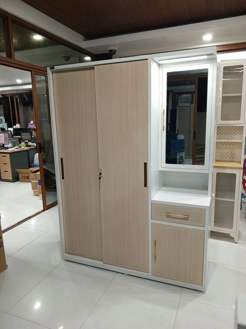 Steel Wardrobe Cabinet (Category: Shelves, Cabinets & Racks) located in Valenzuela. Submitted by jhagonzales (Listing ID 1468195740, Image 1). Description: Ysabelle Wardrobe Cabinet with Dresser Dimensions: 140x50x185 cm Features: Metal Safety box (combination lock) Wireless magnetic light on top of dresser .
