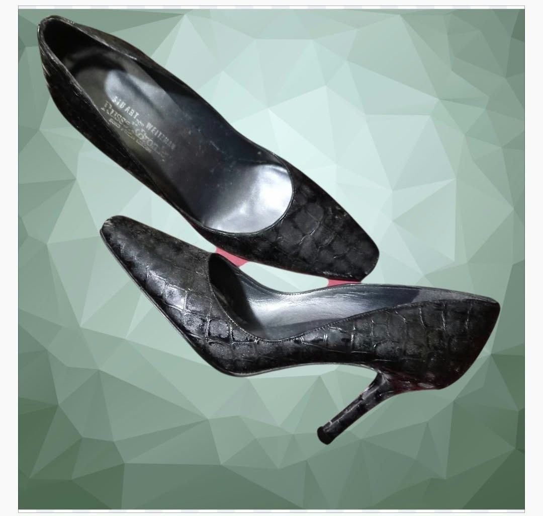 Stuart Weitzman for Russell & Bromley Black Crocodile Heels (Category: Heels) located in Paranaque City. Submitted by calm_youngstore7 (Listing ID 1468239030, Image 2). Description: - Brand: Stuart Weitzman for Russell & Bromley - Style: Classic evening pumps / office heels - Material: Black faux crocodile leather texture with leather lining - Design: Chic pointed toe and slim stiletto heel - Condition: BRANDNEW /UNUSED CONDITION - Perfect for: F