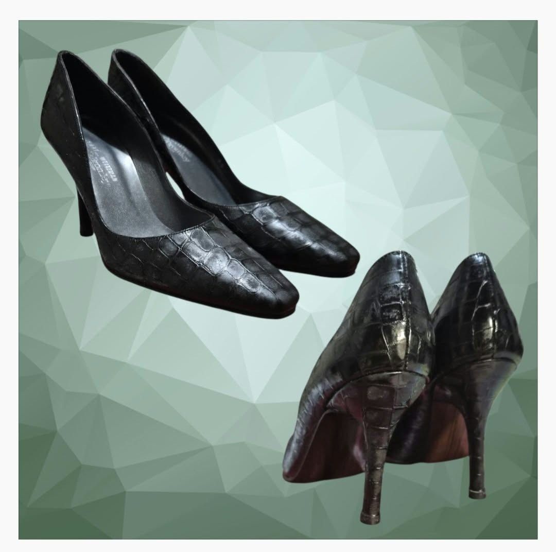 Stuart Weitzman for Russell & Bromley Black Crocodile Heels (Category: Heels) located in Paranaque City. Submitted by calm_youngstore7 (Listing ID 1468239030, Image 3). Description: - Brand: Stuart Weitzman for Russell & Bromley - Style: Classic evening pumps / office heels - Material: Black faux crocodile leather texture with leather lining - Design: Chic pointed toe and slim stiletto heel - Condition: BRANDNEW /UNUSED CONDITION - Perfect for: F