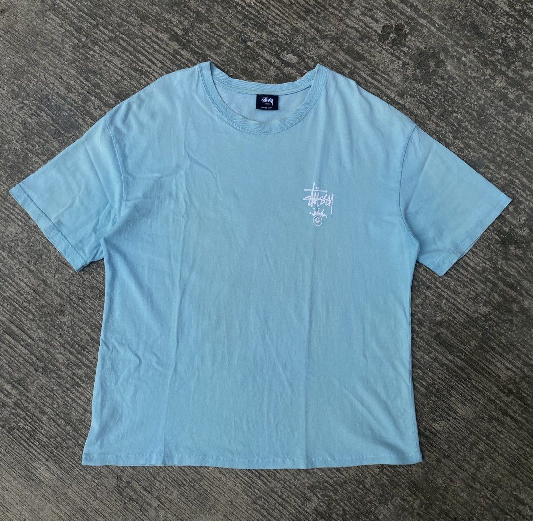 Stussy Script Crown Logo Tiffany Shirt (Category: Tshirts & Polo Shirts ) located in Cebu City. Submitted by czar0518 (Listing ID 1468165823, Image 1). Description: Stussy Script Crown Logo Tiffany Shirt Width 20 Length 26 Excellent condition Issue: Minor Stains see last photo Dm sure buyer.📩.