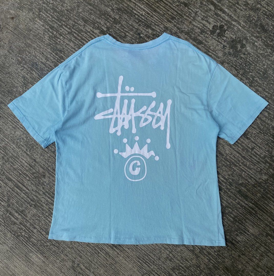 Stussy Script Crown Logo Tiffany Shirt (Category: Tshirts & Polo Shirts ) located in Cebu City. Submitted by czar0518 (Listing ID 1468165823, Image 2). Description: Stussy Script Crown Logo Tiffany Shirt Width 20 Length 26 Excellent condition Issue: Minor Stains see last photo Dm sure buyer.📩.