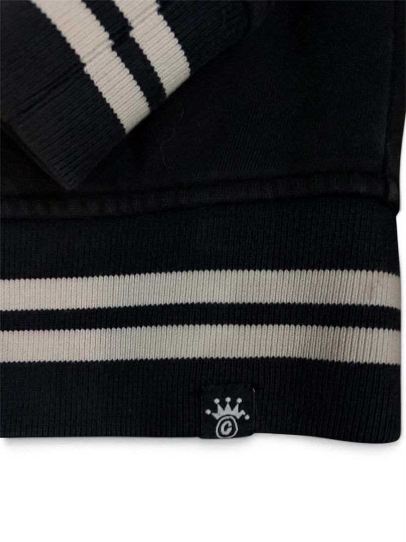 Stussy Varsity Jacket Black Size Small (Category: Coats, Jackets and Outerwear) located in Davao. Submitted by erwin_james (Listing ID 1468175454, Image 3). Description: - Brand: Stussy - Item: Varsity Jacket - Color: Black with cream chenille lettering - Size: Small - Material: 80% cotton, 20% acrylic - Features: Button-up front, striped ribbed collar/cuffs/hem, and side crown logo tag - Origin: Made in China -20x27.