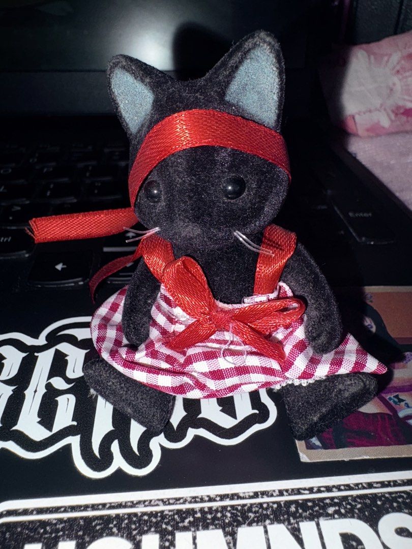Sylvanian Black Cat Sister (Category: Interactive Toys) located in Mandaluyong City. Submitted by strawb101 (Listing ID 1468231069, Image 1). Description: She has some dust due to being displayed x sensi but she’s okay. Her dress is sewn and diy by me. As is. Gcash/jnt/lalamove .