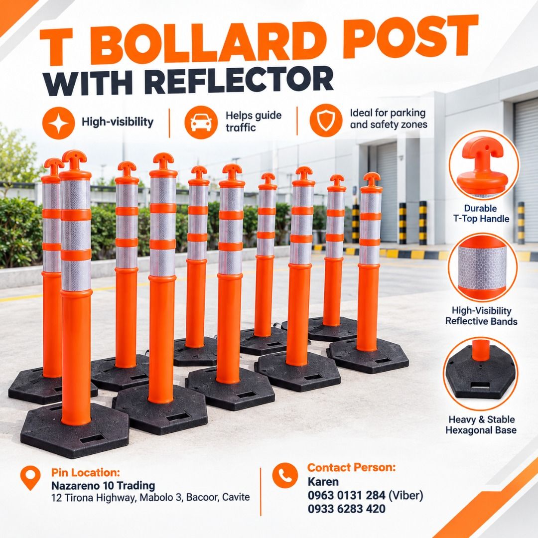 T BOLLARD POST WITH REFLECTOR (Category: Looking For) located in Bacoor. Submitted by kajezame.2021 (Listing ID 1468078141, Image 1). Description: T BOLLARD POST WITH REFLECTOR For More Details and Discount Contact Ms. Karen NAZARENO 10 TRADING 0963 0131 284 0933 6283 420 0956 7028 557 0933 8559 510 Landline: Look for Ms. Karen (046 ) 416 3920 Also available: • Traffic cone • Parking Block stopper • Hooded trash bin • Road Plastic Barrier • Spill