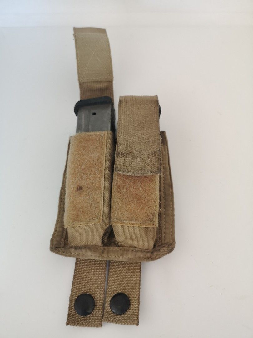 Tactical Tailor Mag Pouch & MOLLE Canteen pouch (Category: Combat Sports) located in Manila. Submitted by isko_sarisari (Listing ID 1468119232, Image 2). Description: Tactical Tailer dual mag pouch in Tan With U.S. Army MOLLE II 1-Quart Canteen and General Purpose (GP) Pouch in M81 Woodland Camouflage. [1, 2] Key Details Design/Purpose: Built to hold a standard 1-quart military canteen, though frequently repurposed as a general utility or gear po