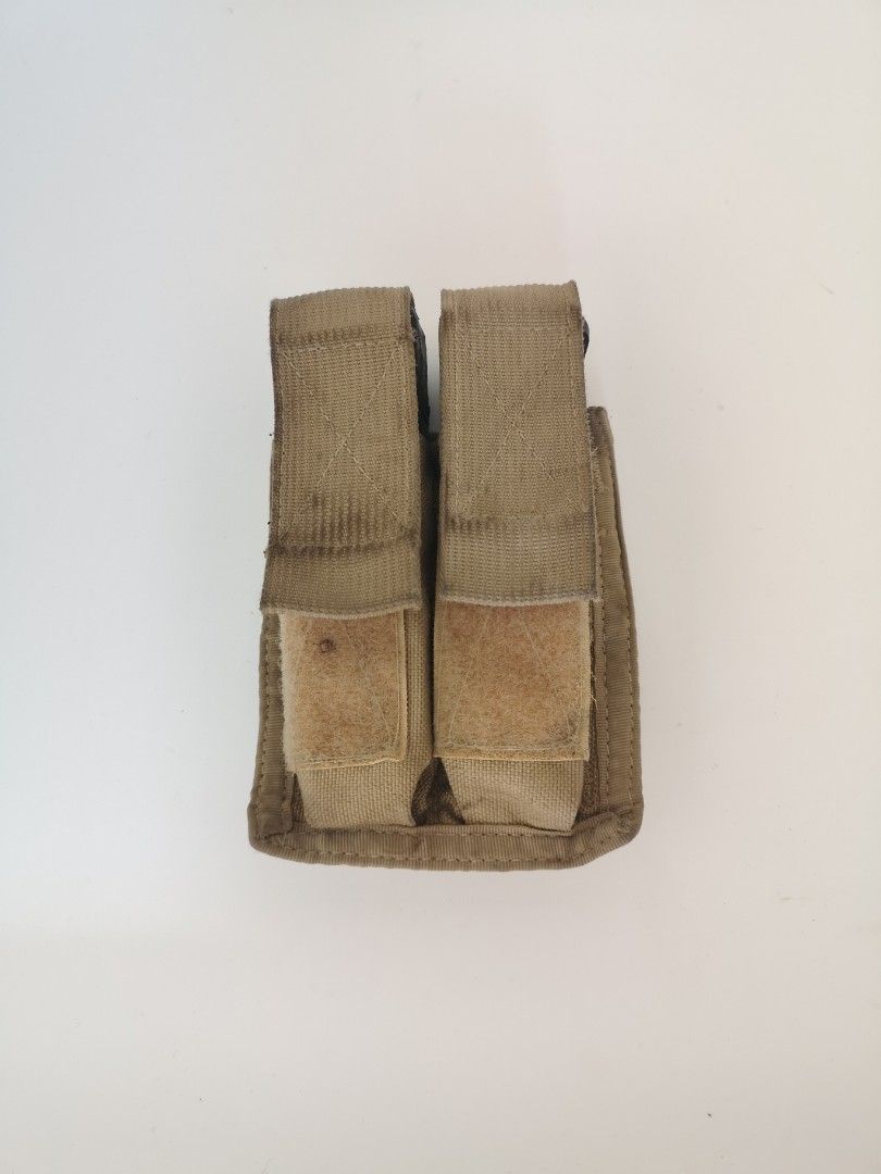 Tactical Tailor Mag Pouch & MOLLE Canteen pouch (Category: Combat Sports) located in Manila. Submitted by isko_sarisari (Listing ID 1468119232, Image 1). Description: Tactical Tailer dual mag pouch in Tan With U.S. Army MOLLE II 1-Quart Canteen and General Purpose (GP) Pouch in M81 Woodland Camouflage. [1, 2] Key Details Design/Purpose: Built to hold a standard 1-quart military canteen, though frequently repurposed as a general utility or gear po