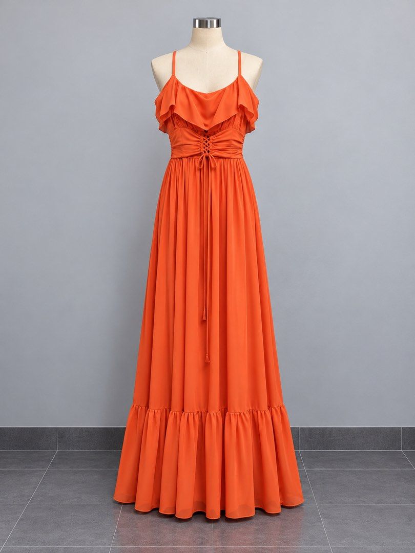 Tangerine Maxi Flowy Dress (Category: Dresses) located in Cagayan de Oro. Submitted by missguidedmom (Listing ID 1468228550, Image 1). Description: Fits small to semi large Smocked waist Bought in thailand.