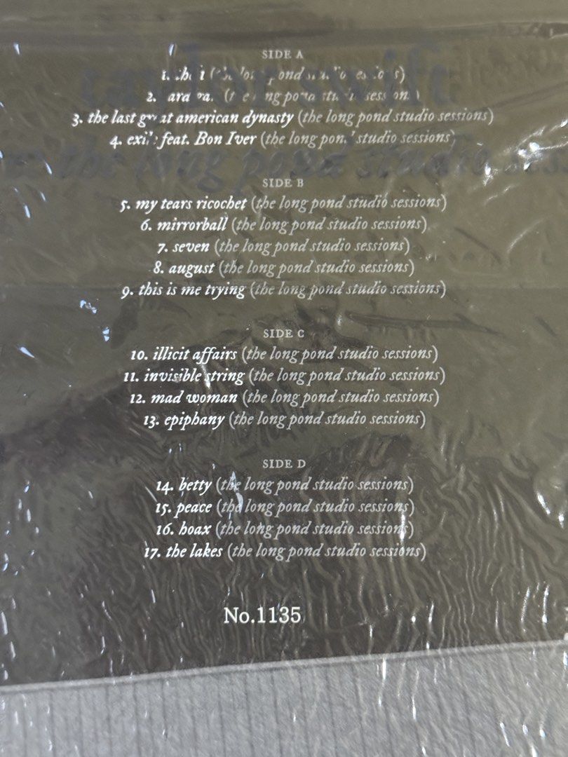 Taylor Swift Folklore Long Pond Studio Sessions Vinyl (Category: Vinyls) located in Manila. Submitted by d_clutter_ (Listing ID 1468115162, Image 2). Description: Edition: China exclusive, individually numbered (#1135) HAS TAYLORS NUMBER 13 🥹 Condition: Brand new, unplayed, and 100% sealed FREEBIE: Eras Tour VIP tote bag :) Price is negotiable. Send your offer. .