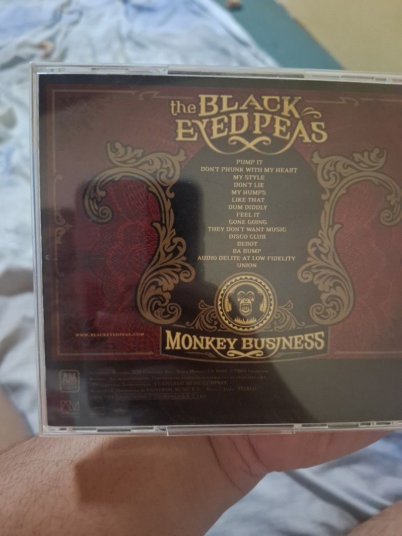 The Black Eyed Peas Monkey Business CD (Category: CDs & DVDs) located in San Jose del Monte. Submitted by youweiner48495 (Listing ID 1468140847, Image 2). Description: - Original The Black Eyed Peas Monkey Business Japan audio CD - Includes jewel case, original artwork booklet, and back tracklist insert no obi - Clean disc surface with no major scratches, plays without skipping - Features iconic 2000s hits like 'Pump It' and 'My Humps' - Perfect 
