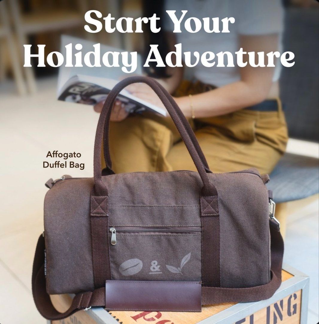 The Coffee Bean & Tea Leaf Affogato Duffel Bag (Category: Travel Essentials & Accessories) located in Quezon City. Submitted by garagesale2026 (Listing ID 1468079895, Image 1). Description: - Brand new - 2024 Holiday Collection - Side pockets; Interior zippered pocket; Adjustable shoulder strap.