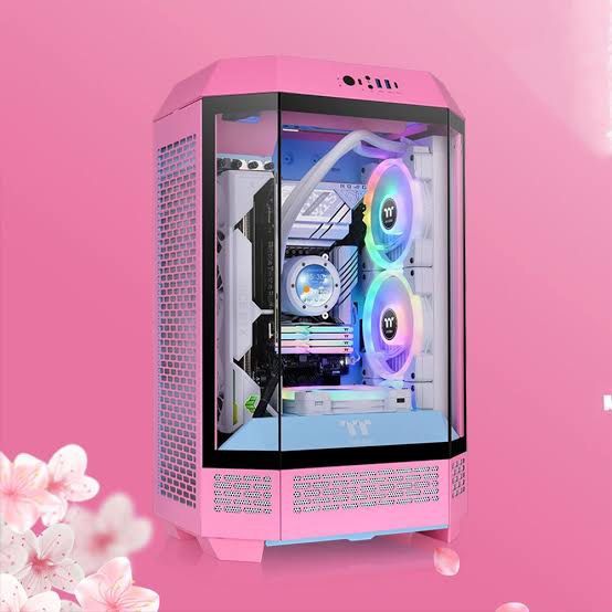 Thermaltake Pink Computer Case (Category: Desktops) located in Makati City. Submitted by jayzld (Listing ID 1468262247, Image 3). Description: - Brand: Thermaltake Tower PC Case - Color: Aesthetic Pastel Pink - Panels: Massive tempered glass on front and side for full component visibility - Features: Clean interior, PSU shroud with logo, honeycomb ventilation mesh - I/O Panel (Top): Dual USB 3.0, USB-C, audio jacks, and power buttons - Condition: