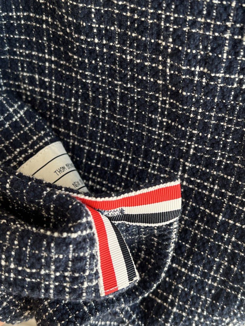 THOM BROWNE - TWEED BLEND TSHIRT (Category: Luxury Apparel) located in Bacolod City. Submitted by timelessbyjosh (Listing ID 1468171487, Image 3). Description: BEST FOR CASUAL & COZY OUTFITS SIZE : 38 ACTUAL COLOR : SHADE OF BLUE , WHITE & RED COLOR RATE : 10 OUT OF 10 CONDITION : NEAR NEW MATERIAL : 99 % COTTON & 1 % POLYURETHANE MADE IN : ITALY FLAWS : NONE DIMENSIONS LENGTH - 21. 5 WIDTH - 14 — SLIGHTY STRETCHABLE FABRIC MEASUREMENT TAKEN WHIL