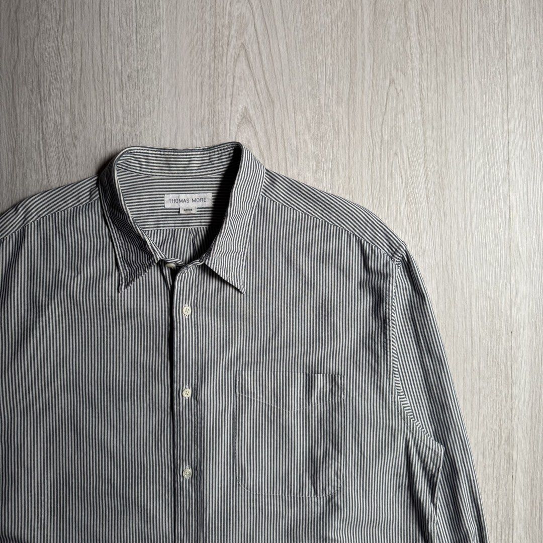 Thomas more pinstripe button-up shirt (Category: Formal Shirts) located in Zamboanga. Submitted by rustic.rev (Listing ID 1468077646, Image 2). Description: Thòmas mòre pinstripe button-up shirt In excellent condition Tagged: L Actual Measurements: Pit to pit: 24.5” Length: 30.5” Shoulders: 20.5” Sleeves length: 24” Shipping fee applies Loc. Mindanao.