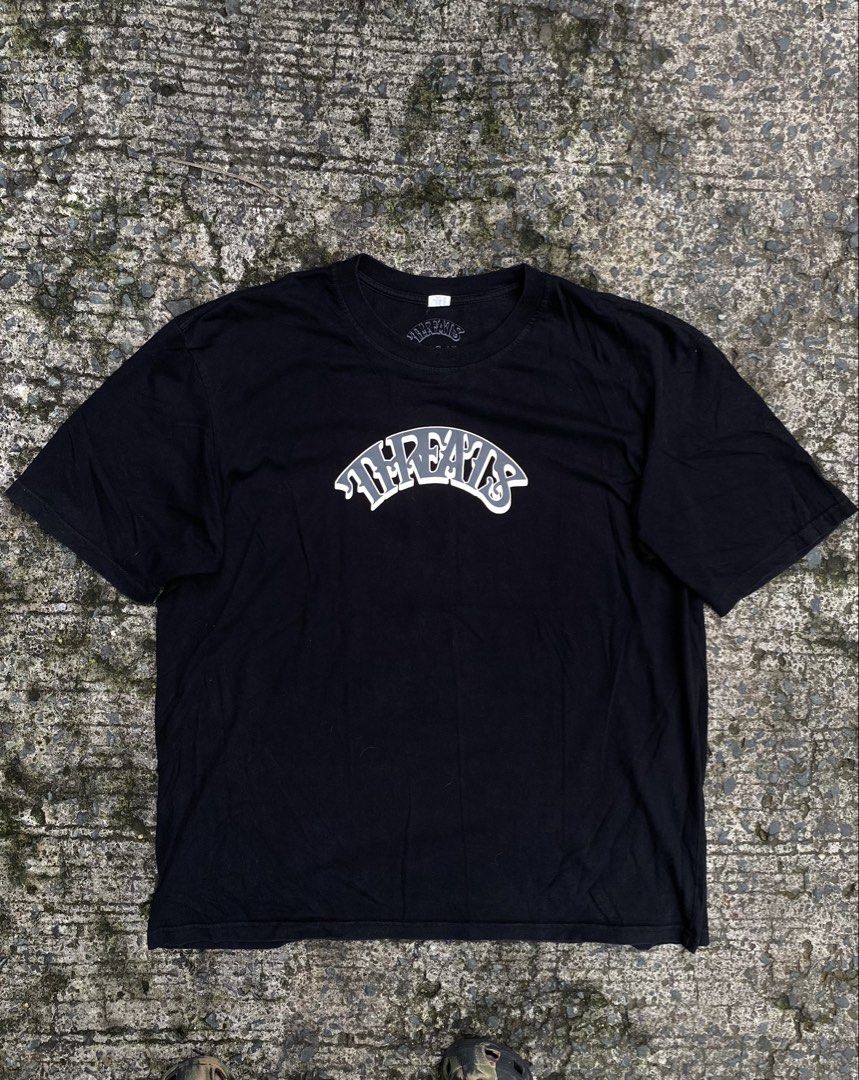 Threats shirt (Category: Tshirts & Polo Shirts ) located in Quezon City. Submitted by noturtypicalthirft (Listing ID 1468153495, Image 1). Description: Threats shirt size 4xl fittings Xl due to small sizing 25x31 length 8/10 condi 750 pesos qc loc.