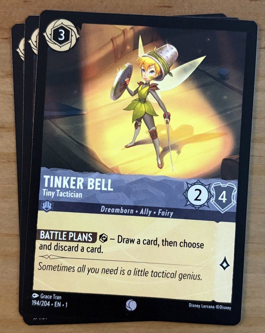 Tinker Bell - Tiny Tactician | Disney Lorcana Cards ~ The First Chapter (Category: Raw Singles) located in Makati City. Submitted by cardlab (Listing ID 1468074389, Image 1). Description: Items are 💯 authentic/original/legit. About The Card: •Language: EN • Number: 194/204 • Common • Normal FOR: • Cards ₱99 and below with Card Sleeves • Cards ₱100 and up with Card Sleeves and Used Toploader • ₱10 for Bnew Tops Packaging (If Shipping): ✔️ Plastic