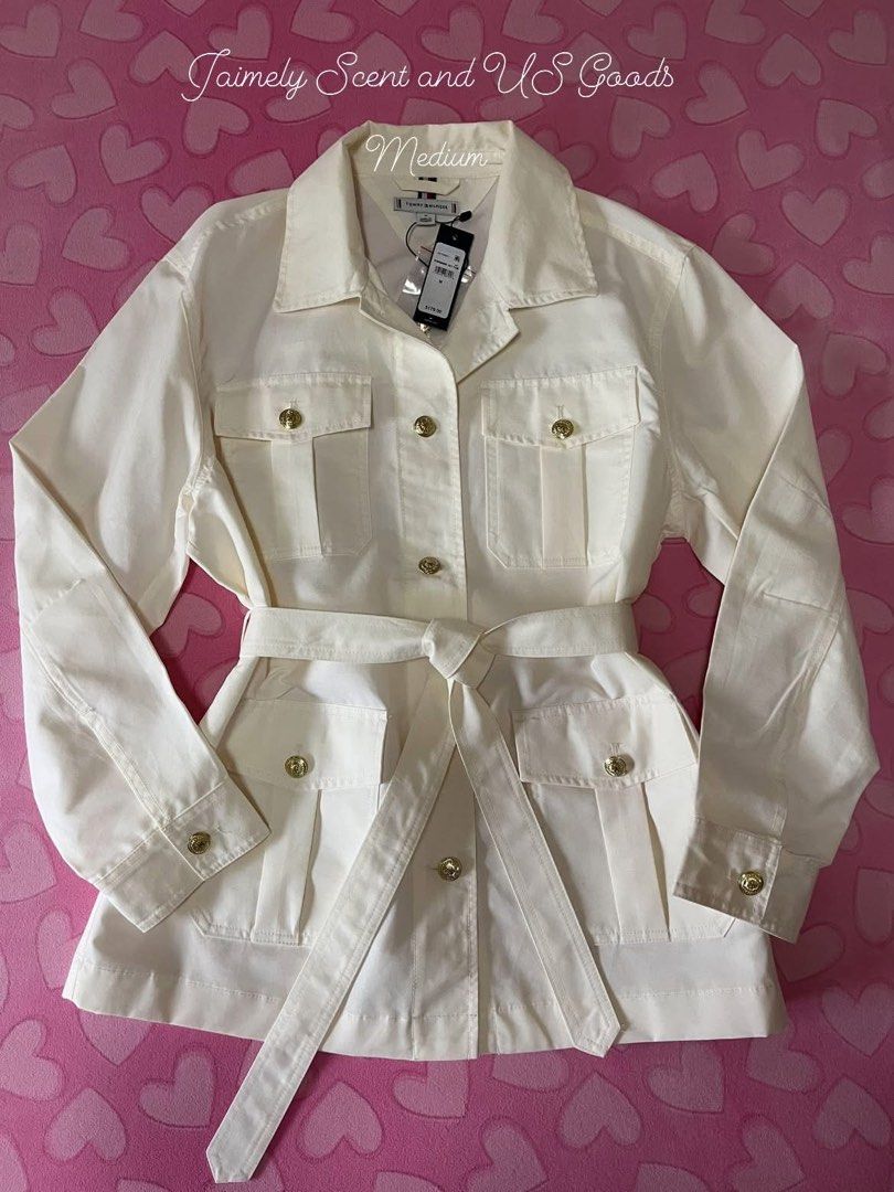 TOMMY HILFIGER BELTED UTILITY JACKET MEDIUM (Category: Coats, Jackets and Outerwear) located in Las Pinas. Submitted by jaimelyscent_ (Listing ID 1468124261, Image 1). Description: TOMMY HILFIGER BELTED UTILITY JACKET MEDIUM IVORY WHITE ✅NEW ARRIVAL FROM USA🇺🇸✅$179 MALL PRICE NOW ON CLEARANCE 📌2999.00 ONLY GRAB IT NOW.