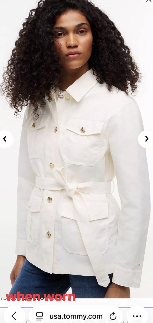 TOMMY HILFIGER BELTED UTILITY JACKET MEDIUM (Category: Coats, Jackets and Outerwear) located in Las Pinas. Submitted by jaimelyscent_ (Listing ID 1468124261, Image 3). Description: TOMMY HILFIGER BELTED UTILITY JACKET MEDIUM IVORY WHITE ✅NEW ARRIVAL FROM USA🇺🇸✅$179 MALL PRICE NOW ON CLEARANCE 📌2999.00 ONLY GRAB IT NOW.