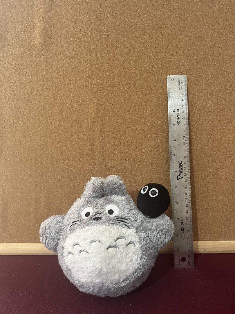 Totoro plush toy with soot sprite (Category: Plushies & Soft Toys) located in Baguio. Submitted by gaara1234 (Listing ID 1468073266, Image 1). Description: - Size: Approx. 15 cm across - Material: Fluffy grey fur with a soft white textured belly - Details: Embroidered facial features and includes a small attached black soot sprite with googly eyes - Condition: Clean, well-maintained plush toy - Perfect for: My Neighbor Totoro / Studio Ghibli fans