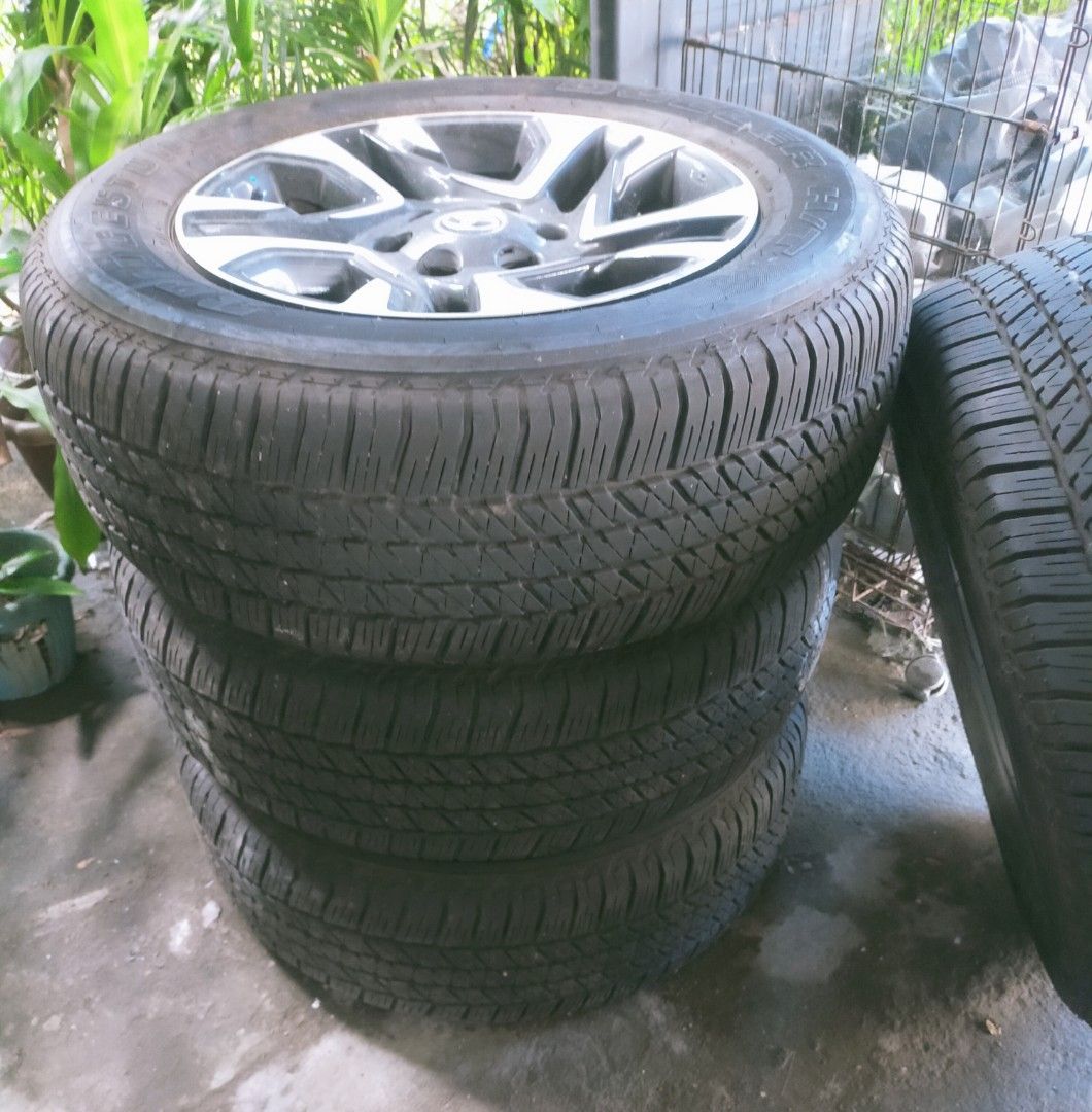 Toyota mags and tires (Category: Mags and Tires) located in Quezon City. Submitted by mcmp1216 (Listing ID 1468107013, Image 3). Description: For sale Very good condition Needs cleaning 4 pcs. available RFS: upgrade Pickup location Sanville Subdivision Visayas Avenue QC Check all you want upon viewing buyout Thank you.