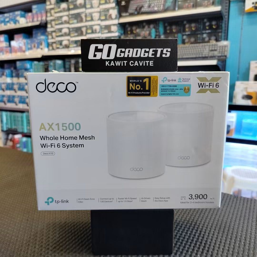 TP-Link Deco X10 AX1500 Mesh Wi-Fi 6 System (Category: Networking) located in Caloocan City. Submitted by kentsalvador31 (Listing ID 1468138232, Image 1). Description: 📶 Mahina ang signal sa ibang kwarto? May solution tayo diyan! 😉 Check out the TP-Link Deco X10 AX1500 Mesh Wi-Fi 6 System! 🔥 ✅ Coverage up to 3,900 sq. ft. ✅ Supports up to 120 devices ✅ Speeds up to 1.5 Gbps ✅ Helps eliminate Wi-Fi dead zones ✅ Easy setup gamit ang Deco App Per