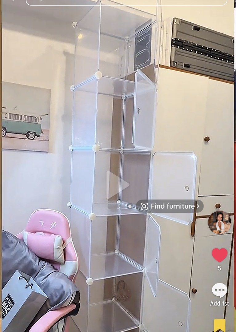 Transparent Storage Cabinet (Category: Shelves, Cabinets & Racks) located in Quezon City. Submitted by resells_choice (Listing ID 1468087252, Image 3). Description: 6 Layers Transparent Storage Cabinet Size: 35cm*35cm Bigger enough to fit everything Sturdy Space saver Aesthetic look while protecting your things from the dust and make it organized without consuming to much space ☺️ Last price: ₱750 only Pick up in BGC Forbestown Taguig .