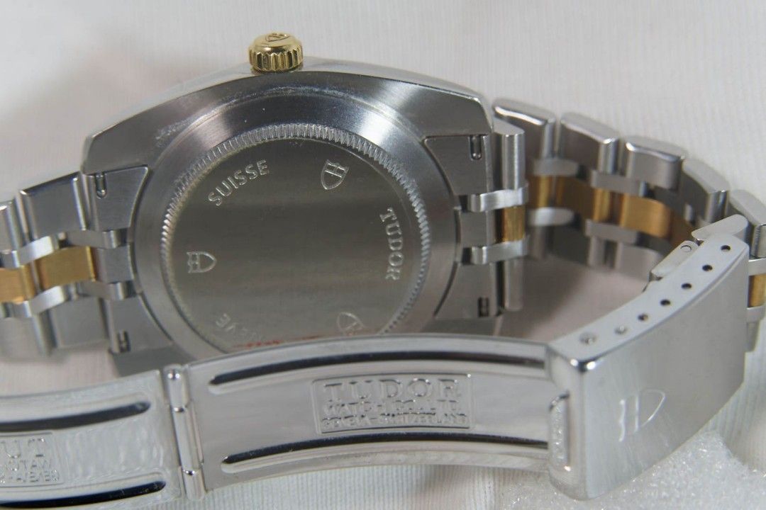 Tudor Classic Date Two-Tone Watch (Category: Luxury Watches) located in Quezon City. Submitted by westlites (Listing ID 1468106937, Image 2). Description: Tudor Classic Date 21013. Automatic 18K yellow gold and steel 38mm case and two-tone bracelet with black dial, 100 meters water resistant. Very clean with back plastic sticker, complete with box and papers and spare links. Authentication at buyer's cost. Asking P120K, please text or call 097728