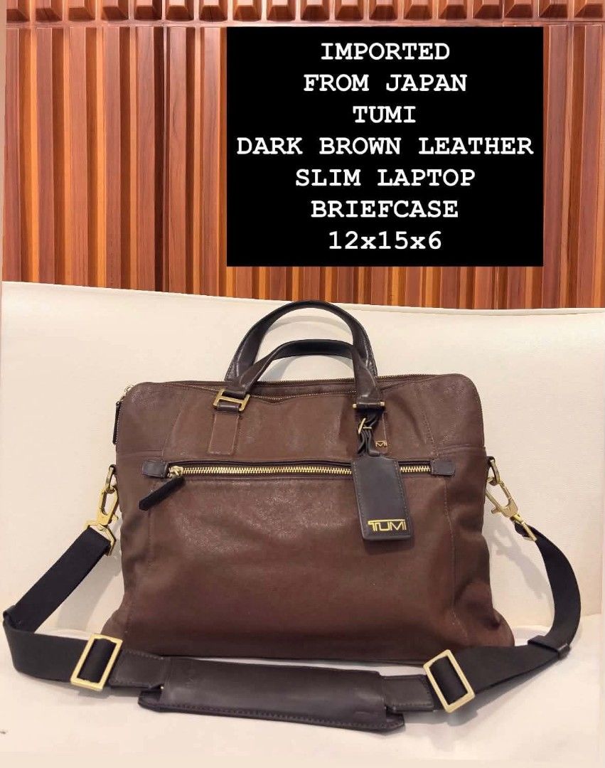 Tumi Dark Brown Leather Slim laptop Briefcase (Category: Luxury Bags & Wallets) located in Manila. Submitted by jzjapansurplus (Listing ID 1468099127, Image 1). Description: IMPORTED FROM JAPAN ORIGINAL TUMI BRAND DARK BROWN LEATHER SLIM BRIEFCASE 🎯 FRONT AND BACK POCKET COMPARTMENT 🎯 TOP HANDLE CARRY 🎯 ELEGANT STYLE SLIM FILE BAG 🎯QUALITY LEATHER MATERIAL 🎯WIDE SPACE CAPACITY 🎯 WITH SHOULDER STRAP 🎯 GUARANTEED AUTHENTIC NO ISSUE..IN VERY 