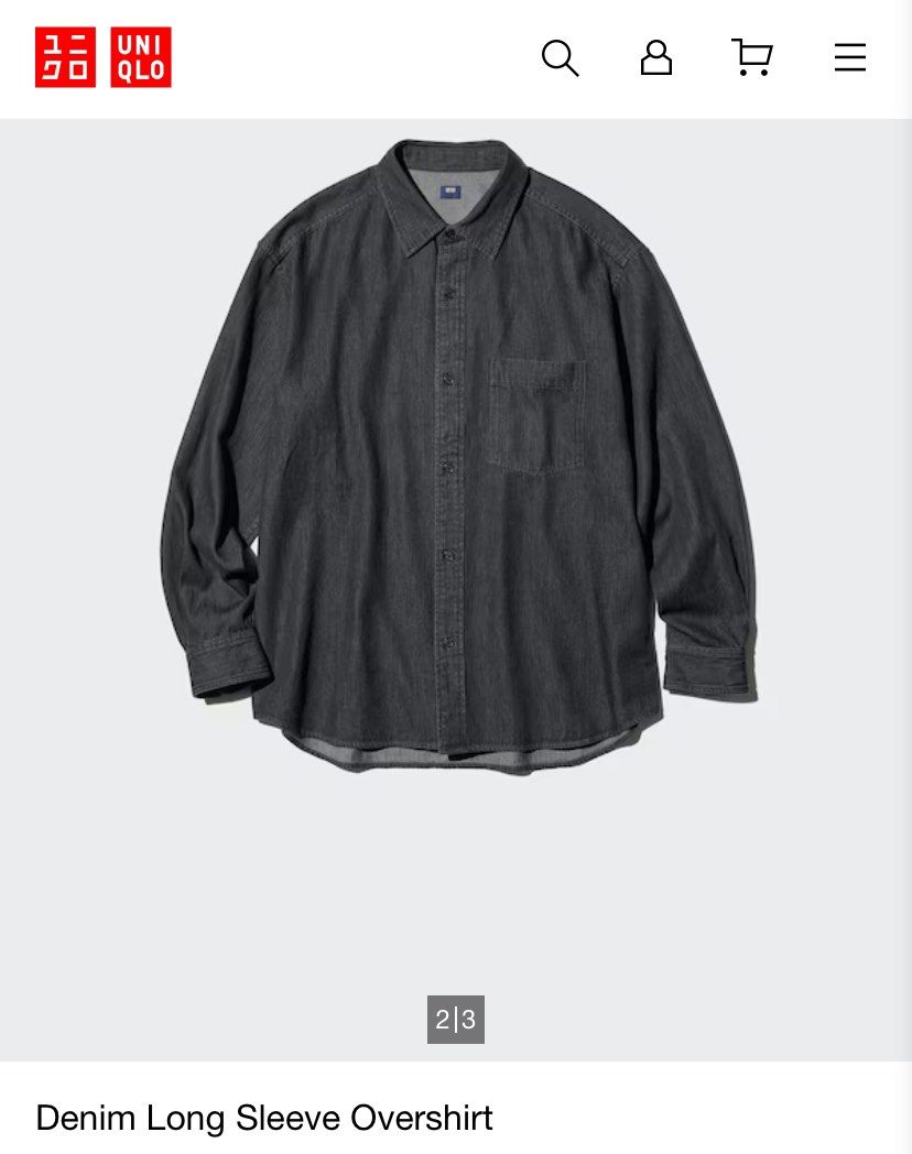 uniqlo denim washed overshirt (Category: Formal Shirts) located in Taguig. Submitted by xi_xxix1129 (Listing ID 1468110586, Image 2). Description: large on tag loose 23x29” excellent used 379php +sf no cod taguig location 📩📩📩.