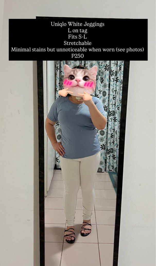 UNIQLO JEGGINGS (Category: Other Bottoms) located in Cebu City. Submitted by fromreggg (Listing ID 1468123418, Image 3). Description: Uniqlo White Jeggings L on tag Fits S-L Stretchable Minimal stains but unnoticeable when worn (see photos) P250.