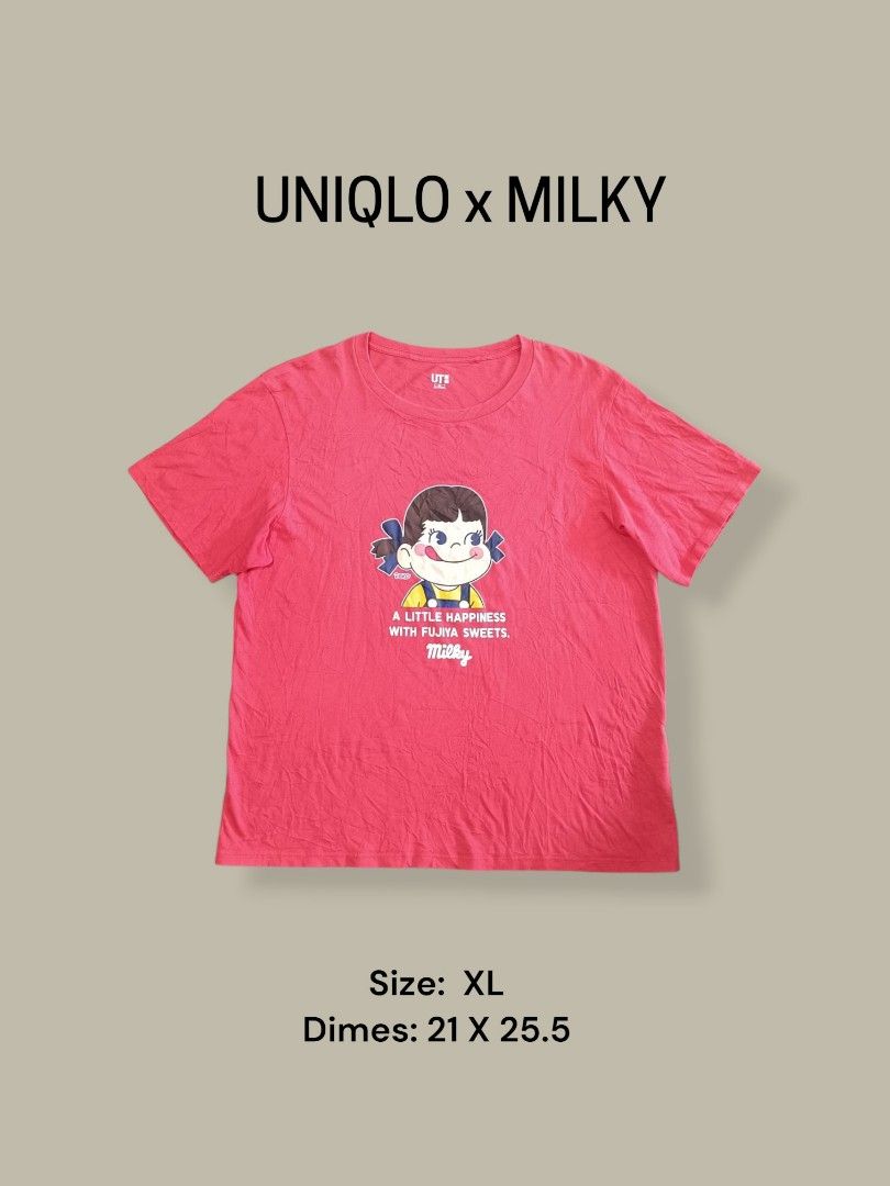 UNIQLO x MILKY (Category: Tshirts & Polo Shirts ) located in Midsayap. Submitted by macoy.picker (Listing ID 1468073578, Image 1). Description: UNIQLO X MILKY COTTON TEE SIZE XL DIMES 21 X 25.5 100 + SF.