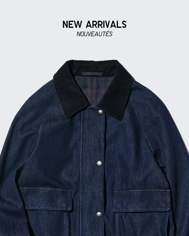 Utility Short Jacket Denim (Category: Coats, Jackets and Outerwear) located in Manila. Submitted by fkar91281 (Listing ID 1468279849, Image 2). Description: - Brand: Brand new with original store tag attached - Size: M - Color/Material: Dark blue denim with contrasting black corduroy collar - Features: Front snap button closure, two front pockets, and warm plaid inner lining - Condition: Never worn, bought recently - Ideal for: Great layering pie