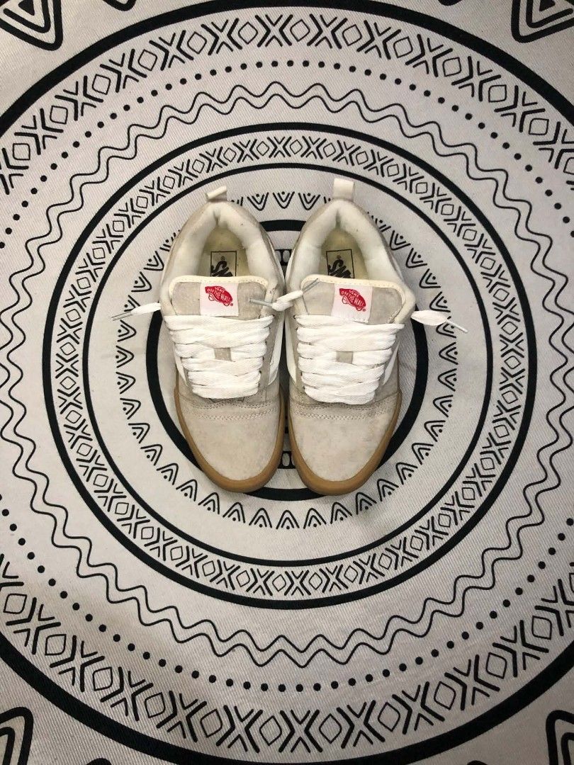 Vans Knu Cream Gum Sole 🫶 (Category: Sneakers) located in Manila. Submitted by sonkicks (Listing ID 1468252671, Image 3). Description: - Brand/Model: Vans Suede Sneakers - Color: Cream with classic white side stripe and gum soles - Size: US Men 7.5 / US Women 9 / UK 6.5 / EUR 40 - Features: Thick white laces, heel pull loops, and iconic red rubber Off The Wall tags - Condition: Uppers in solid shape, moderate dirt on bottom treads - Ripe for dai