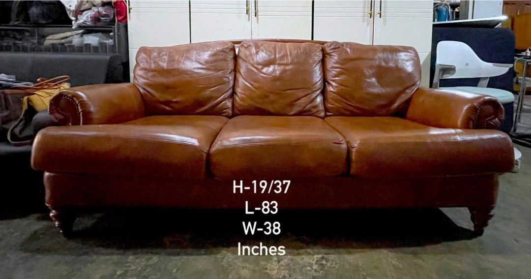 Vintage 3 Seater Leather Sofa (Category: Sofas) located in Quezon City. Submitted by dannikkishoppe2 (Listing ID 1468132367, Image 2). Description: Vintage 3 Seater Leather Sofa‼️₱24000‼️ ✨ Elegant look, timeless design! Perfect pang-upgrade sa inyong living room! 🏡🛋️ 📏 Dimensions: 37 L 83 W 38 inches Please manage your expectations as there might be minimal flaws. Color may vary due to lighting, it may appear darker or lighter in person. Chec