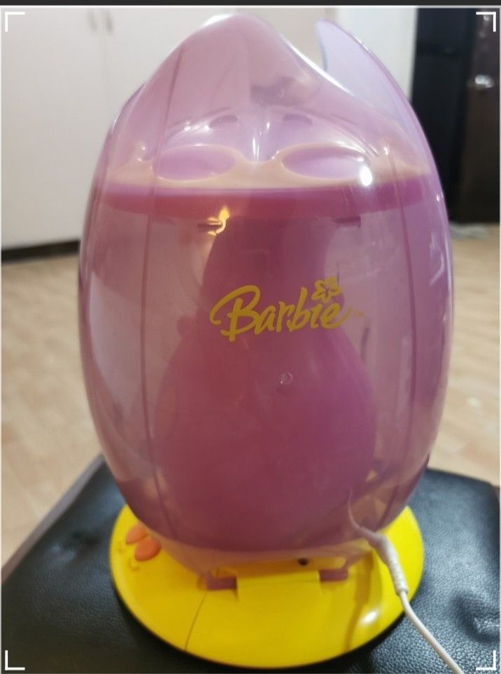 Vintage Barbie Night Light / Tabletop Lamp (Category: Vintage Collectibles) located in Antipolo. Submitted by rielapreloved (Listing ID 1468063169, Image 2). Description: Selling a cute Barbie night light / tabletop lamp. Nice addition to a kids' bedroom, nursery, or for Barbie collectors looking for unique decor display pieces. ​✨ Key Features: ​Design: Official Barbie branding on a purple/pink tulip-inspired dome housing with a yellow base. ​Du