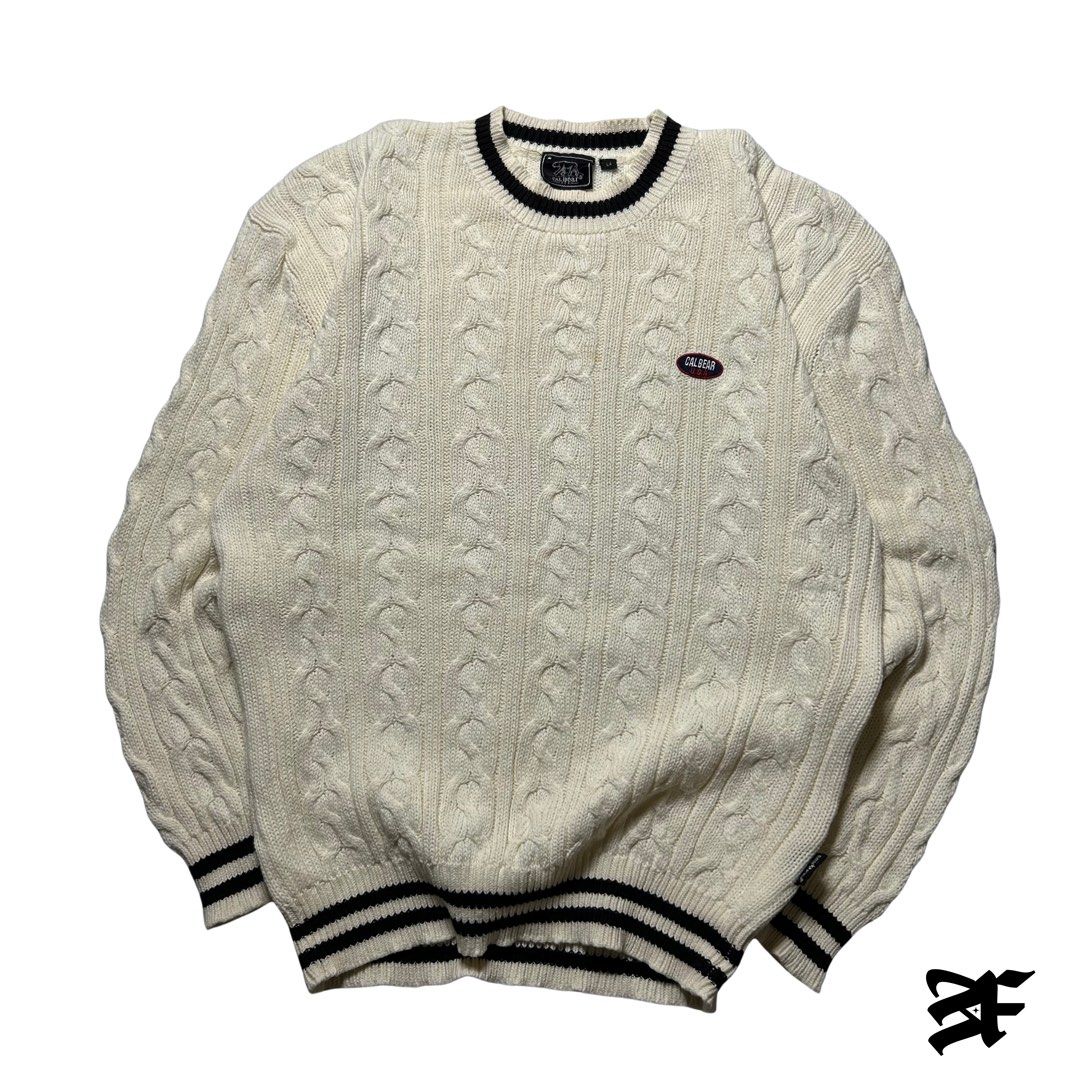 Vintage Cal Bear Cable Knit Sweater (Category: Tshirts & Polo Shirts ) located in Antipolo. Submitted by wvyfrnds (Listing ID 1468221463, Image 1). Description: Vintage Cal Bear Cable Knit Sweater Size: L Color: Cream Dimensions (Inches): Length: 26 Width: 22 Color Rate: 9/10 Issues - Light stain (Not Visible) 395 PLUS SF.