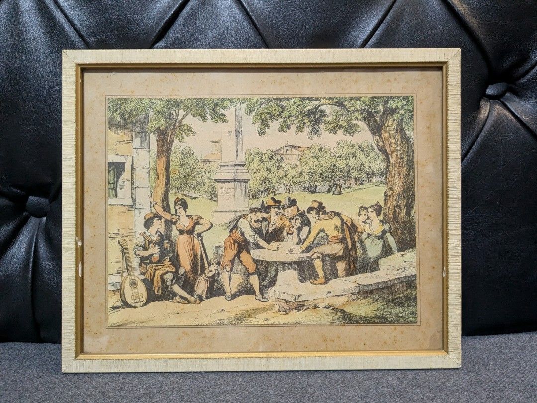 Vintage Italian Etching Framed Arts (Category: Art & Prints) located in Makati City. Submitted by thepatentedmill.ph (Listing ID 1468279449, Image 2). Description: 1. Top Left: Bartolomeo Pinelli Roman Etching • "Gioco della Morra" (1830) by famous Roman artist Bartolomeo Pinelli. • Features a lively traditional Italian street game scene. • Housed in a vintage cream/gold frame - Size: 9.5x12 Inches - (Price: 3,000.00) 2. Bottom: Large Piazza Navo