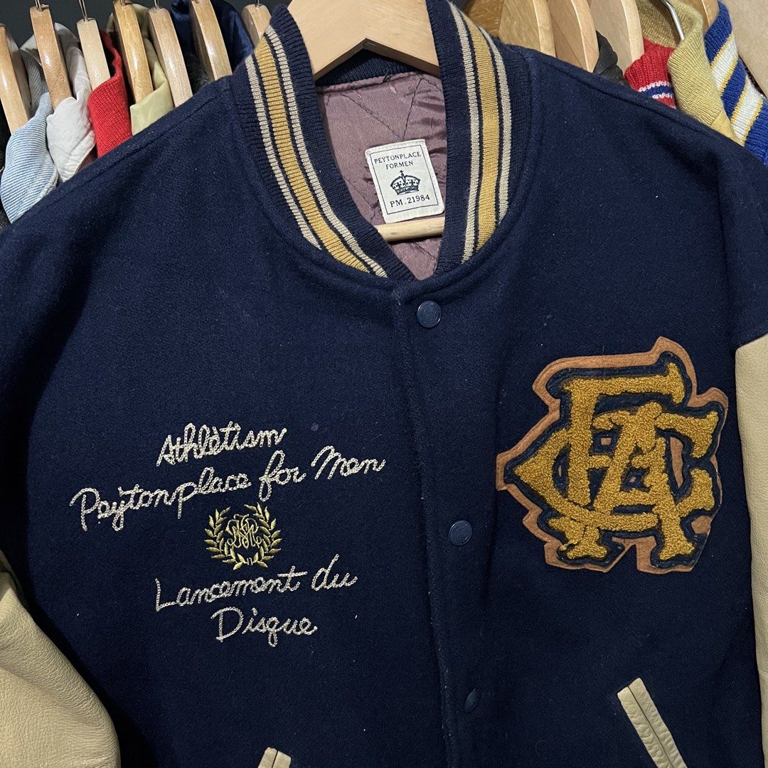 Vintage Peyton place leather wool varsity jacket (Category: Coats, Jackets and Outerwear) located in Baguio. Submitted by itsvintageclothing (Listing ID 1468161543, Image 3). Description: Medium Length 26 Pit to pit 24.