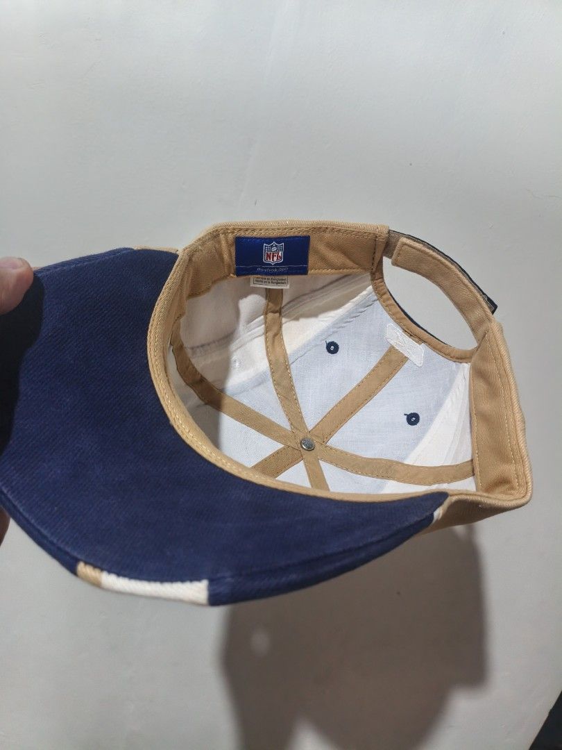 Vintage St. Louis Rams Reebok NFL Cap Hat (Category: Caps & Hats) located in San Jose. Submitted by ezsenthrift475 (Listing ID 1468233664, Image 3). Description: - Vintage St. Louis Rams cap by Reebok - Classic blue, gold, and white colorblock design - Embroidered team logo on the front - 'NFC West' text embroidered on the brim - Adjustable strapback closure with 'ST. LOUIS RAMS' detail - Official NFL interior tag.