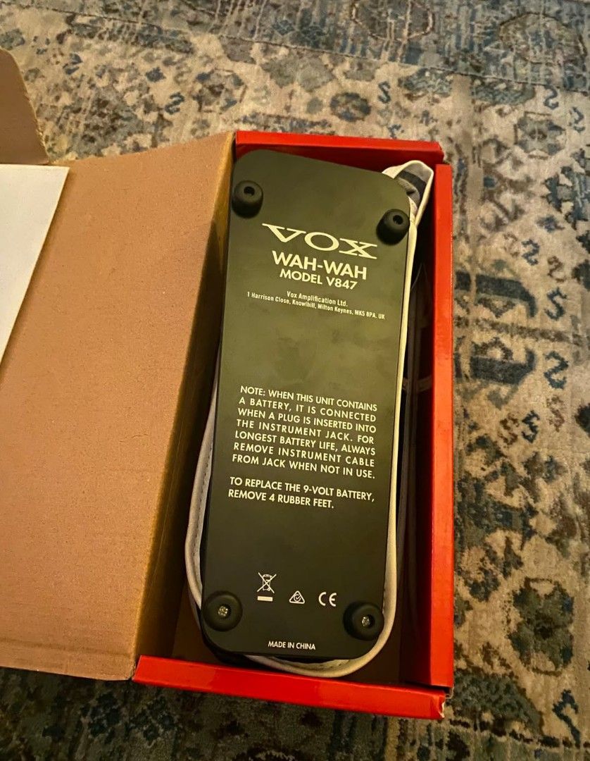 Vox Wah-Wah Model V847 Pedal (Category: Musical Instruments) located in Caloocan City. Submitted by jhunixemberda-78114 (Listing ID 1468059396, Image 2). Description: - Vox V847 classic wah guitar pedal - Comes with original box and carrying case - Bottom label clearly shows model and battery info - Tested and ready to plug and play.