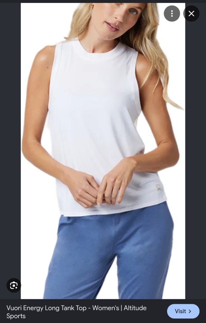 Vuori Energy Long Tank Top (Category: Activewear) located in Imus. Submitted by darylg88358770 (Listing ID 1468190413, Image 1). Description: - Brand: Vuori Energy - Style: Long activewear tank top, crew neck, sleeveless - Color: White - Details: Lightweight material with a small woven logo tag on the left hem - Ideal for: Gym workouts, running, or casual daily wear the items trifted fresh from bale need wash dimes 17x20 issue kita sa last pic..