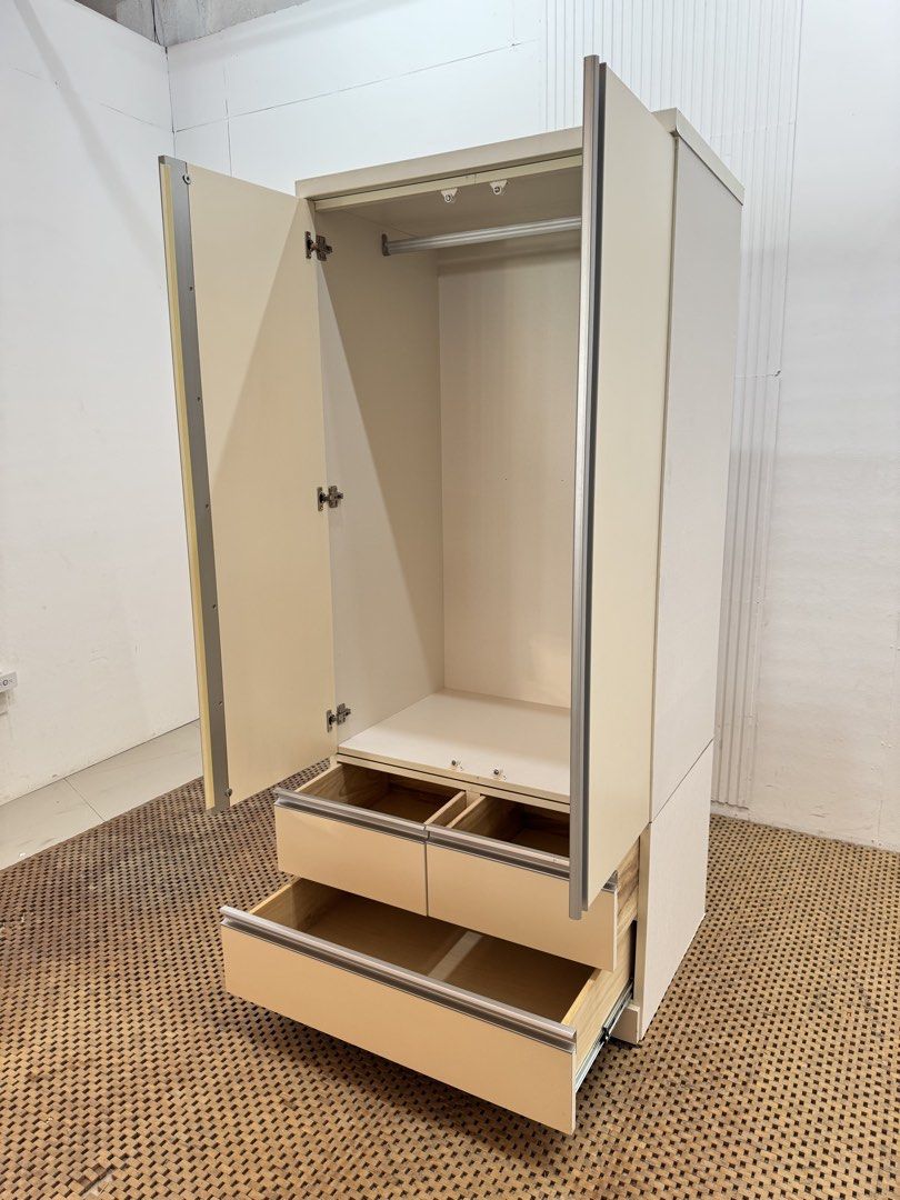 Wardrobe (Category: Shelves, Cabinets & Racks) located in Quezon City. Submitted by matetdevis13 (Listing ID 1468086445, Image 3). Description: Wooden 2-Door Wardrobe with Drawers Price: 8,500 L31.5 x W22.5 x H70 In good condition Code JMD40-M540.